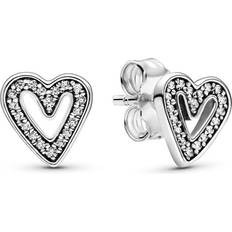 Pandora Sparkling Freehand Heart Stud Earrings - Silver/Transparent