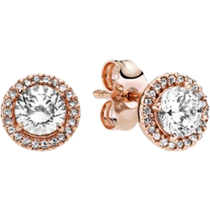 Metal Earrings Pandora Round Sparkle Halo Stud Earrings - Rose Gold/Transparent