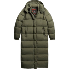 Superdry S - Women Clothing Superdry Long Ripstop Quilted Coat - Football Dark Moss Grid