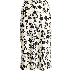 Ralph Lauren Leaf Print Satin Charmeuse Midi Skirt - Cream/Black