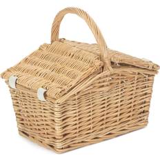RED HAMPER Wicker Small Double Lidded Picnic Natural Basket 27cm
