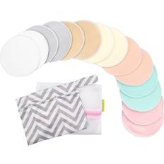 Keababies Maternity 14pk Soothe Reusable Nursing Pads for Breastfeeding, 4-Layers Organic Breast Pads, Washable Nipple Pads Pastel touch