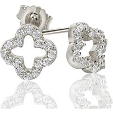 Suzy Levian Sterling Silver Cubic Zirconia Mini Clover Stud Earrings Silver