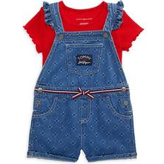 Tommy Hilfiger Little Girl's Ribbed Logo T-shirt & Printed Denim Shortall 2 piece Set - Assorted