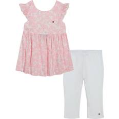 Tommy Hilfiger Kid's Printed Crinkle Tunic Top and Ribbed Leggings Set - Pink/White