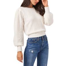 1.State Women's Variegated Cables Crew Neck Sweater Antique White