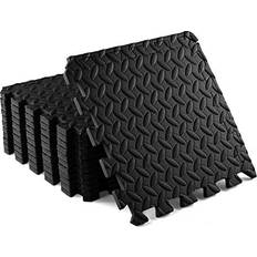 Yes4All Interlocking Exercise Foam Mats with Border Interlocking Floor Mats for Gym Equipment Eva Interlocking Floor Tiles 12 Square Feet Black