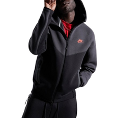 Men - Polyester Tops Nike Tech Fleece Hoodie - Black/Dark Grey
