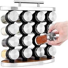 HOHAOO Freestanding Spice Rack With 16 Glass Spice Jars