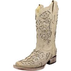 Corral Boots Glitter Studded Tooled-Inlay Square Toe Cowboy Boots