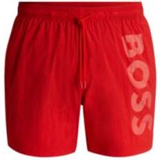 Hugo Boss Red Swimming Trunks Hugo Boss Men's Vertical-Logo Quick-Dry Swim Shorts Bright Red