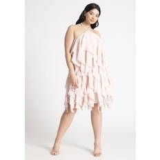 Eloquii Plus Women's Ruffle Halter Neck Mini Dress in Light Pink Size 20