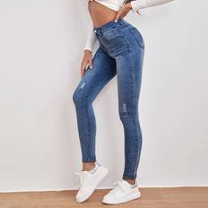 Shein Jeans Shein High Waist Ripped Detail Skinny Jeans