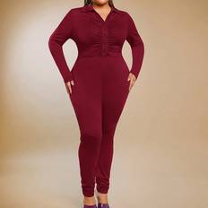 Red Jumpsuits & Overalls Shein Plus Ruched Front Unitard Jumpsuit