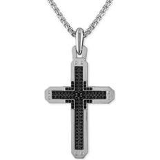 Bulova Sterling Silver Black Diamond Cross Pendant Necklace, 24" 2" extender Silver Tone