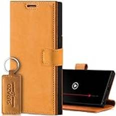 Surazo Handyhülle für Samsung Galaxy S23 Ultra Hülle Leder – Klappbare Echtleder Schutzhülle [Magnet, Kartenfach, RFID Schutz, Standfunktion] Flip Klapphülle Wallet Case Cover Lederhülle Camel