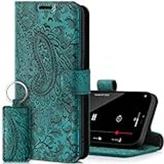 Surazo Premium Handyhülle für Samsung Galaxy A14 5G – Premium Echtleder Hülle Schutzhülle mit [Standfunktion, Kartenfach, RFID Schutz, Blumenmuster] Handmade Klapphülle Wallet case Türkis