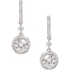 Rivka Friedman Rhodium Cubic Zirconia Halo Drop Earrings Silver