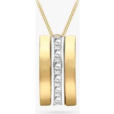 IBB 9ct Gold Cubic Zirconia Curved Pendant Necklace, Gold