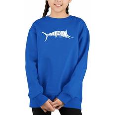 LA Pop Art Marlin Gone Fishing Girl Word Crewneck Sweatshirt