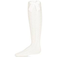 MeMoi Girls' Crochet Bow Cotton Blend Knee High Sock Winter white