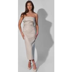 Kaiia Kaiia Leather Look Ruched Bandeau Midaxi Dress In Ecru