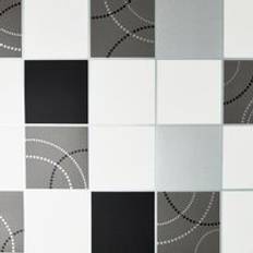 Debona Dotty Tiled Wallpaper Black, White, Silver