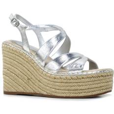 Silver - Women Espadrilles Kenneth Cole New York Women's Espadrille Platform Wedge Sandals Silver- Metallic Pu