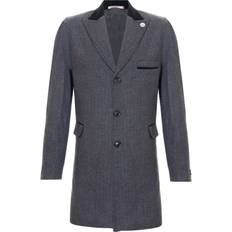 Truclothing Mens 3/4 Long Overcoat Herringbone Tweed Blinder Grey