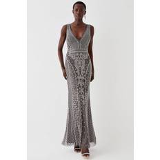 Long Dresses - Silver Coast Premium Hand Beaded Maxi Dress Silver