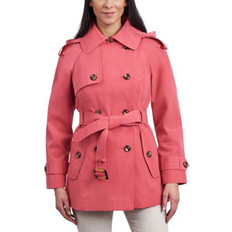 London Fog Women's Double-Breasted Belted Trench Coat Coral