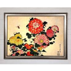 Ophelia & Co Hokusai Chrysanthemum & Bee Gunmetal Framed Art 42x29.7cm