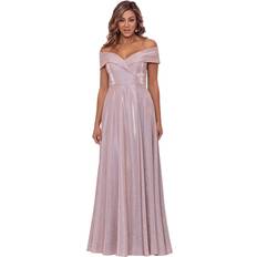 Xscape Off-The-Shoulder Long Glitter Dress Blush/Silver