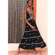 Florals - Long Dresses - Polyamide Monsoon Wide Strap Motif Embroidered Maxi Cami Dress Black
