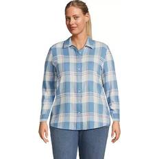 Lands' End Women Shirts Lands' End Plus Flannel Fit Long Sleeve Shirt Ivory/muted blue plaid