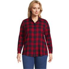 Lands' End Women Shirts Lands' End Plus Flannel Fit Long Sleeve Shirt Rich red/deep sea plaid