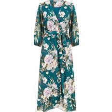 Turquoise - Women Dresses Yumi Floral Wrap Midi Dress, Teal/Multi