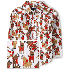 Gymboree Boys Baby And Toddler Reindeer Poplin Button Up Shirt in White 3T 100% Cotton Poplin