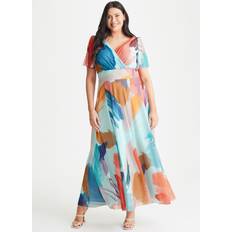 Scarlett & Jo Scarlett & Jo Isabelle Brushstroke Print Maxi Dress, Aqua/Multi