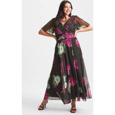 Scarlett & Jo Scarlett & Jo Isabelle Angel Sleeve Maxi Dress, Black Fuchsia