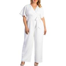 Kiyonna Plus Karina Crepe Wide-Leg White Jumpsuit Ivory