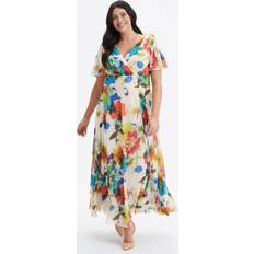 Scarlett & Jo Scarlett & Jo Isabelle Angel Sleeve Maxi Dress, Cream/Multi