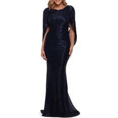 Betsy & Adam Metallic Cape Gown Navy/Royal