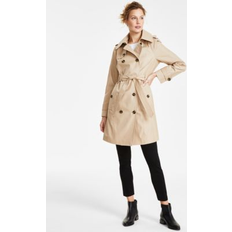 London Fog Women's Hooded Double-Breasted Trench Coat Stone