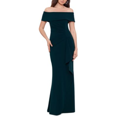 Xscape Off-The-Shoulder Scuba-Crepe Gown Pine