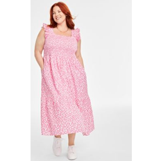 On 34th On 34th Plus Cotton Ditsy-Print Smocked Midi Dress, Created for Macy's Azalea Pink Combo