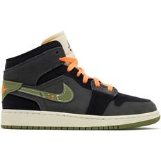 Nike Air Jordan 1 Mid SE Craft GS - Anthracite/Black/Bright Mandarin/Sky J Light Olive