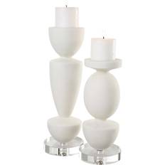 Uttermost Lido White Pillar Set Of Two Candle Holder