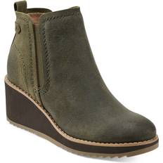 Earth Women's Cleia Slip-On Round Toe Casual Wedge Booties Dark Green Suede