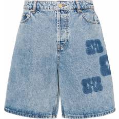 Ganni Patch Denim Shorts - Mid Blue Stone